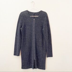 Talbots Women's Long-Line Zip-Up Sweater Jacket Gray Knit Large
